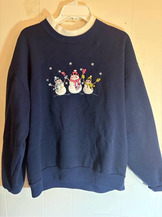 morning sun Tops - Vintage Blue Snowman Embroidered Pullover Sweatshirt Large Christmas Winter Y2K